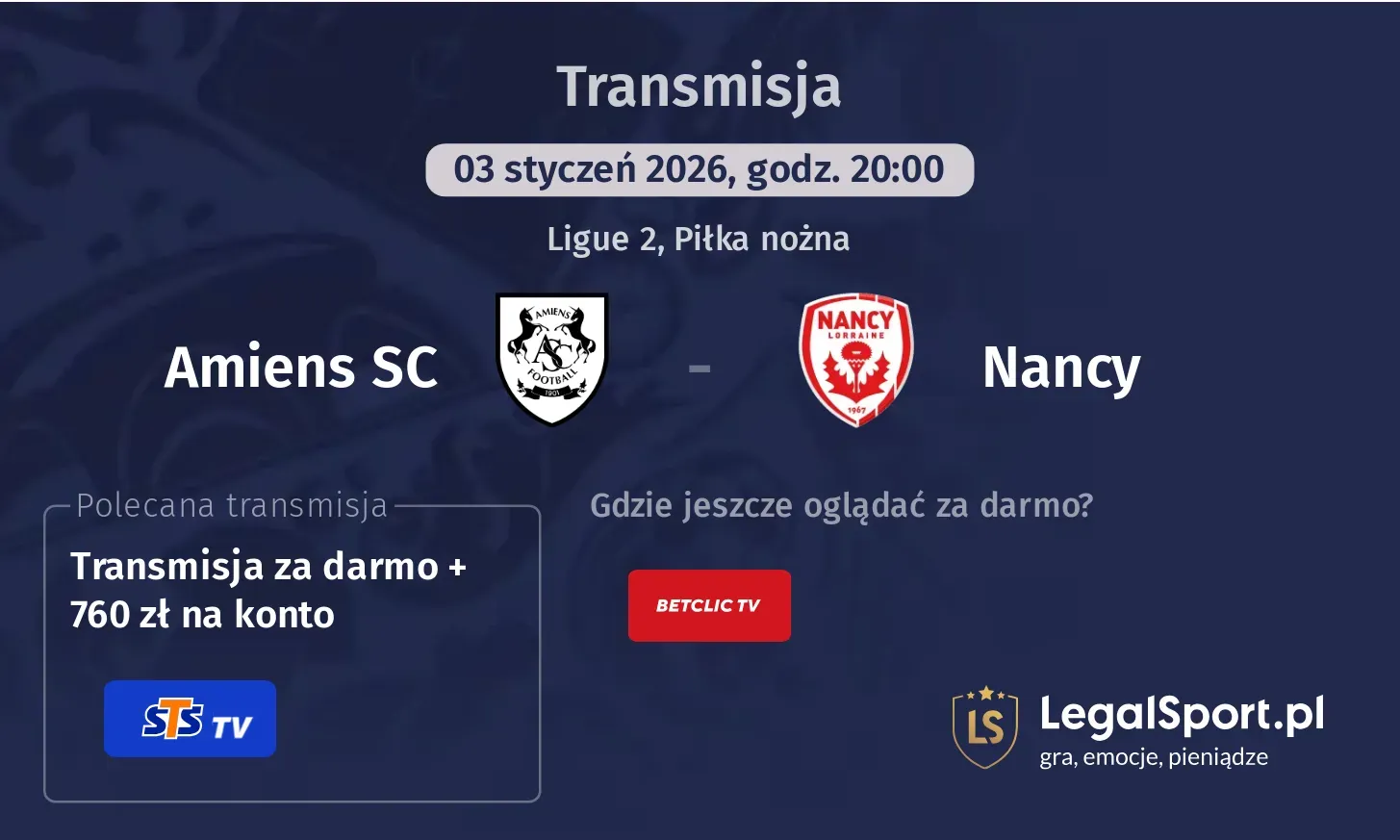 Amiens SC - Nancy Transmisje