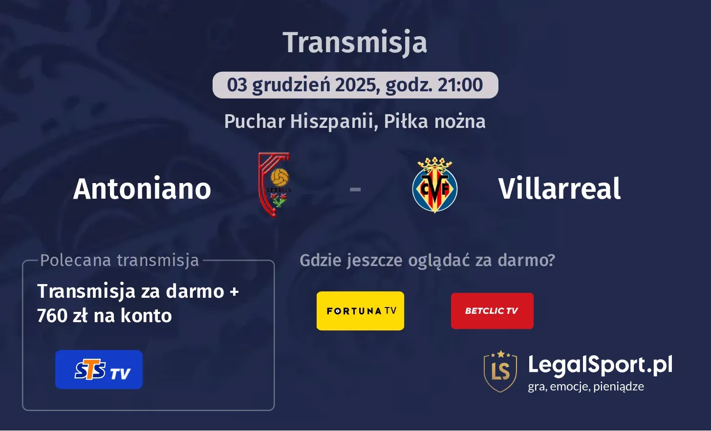 Antoniano - Villarreal Transmisje