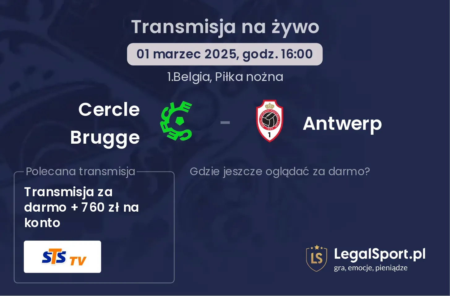 Cercle Brugge - Antwerp gdzie oglądać transmisję?
