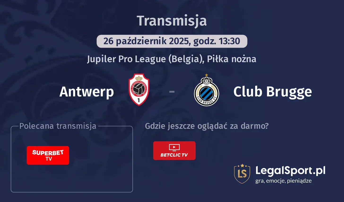Antwerp - Club Brugge Transmisje