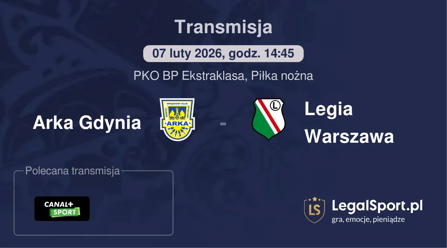 Arka Gdynia - Legia Warszawa Transmisje