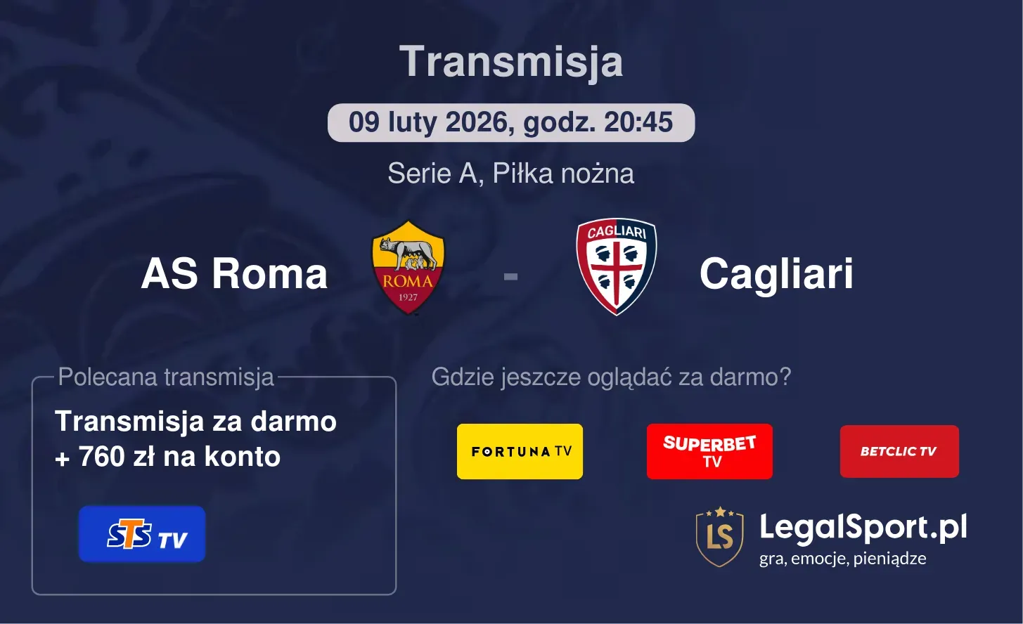 AS Roma - Cagliari Transmisje