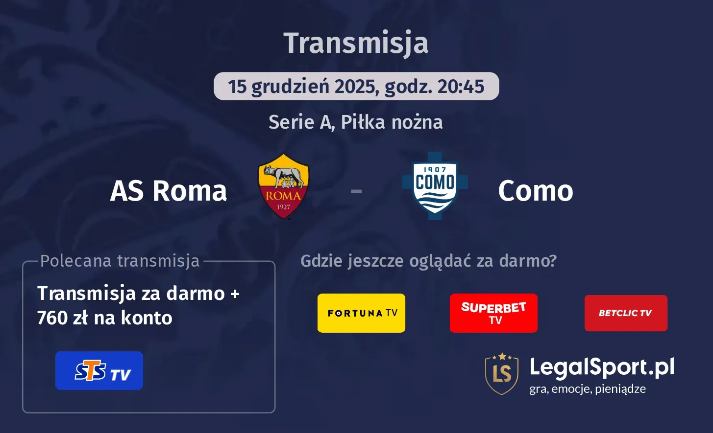 AS Roma - Como Transmisje