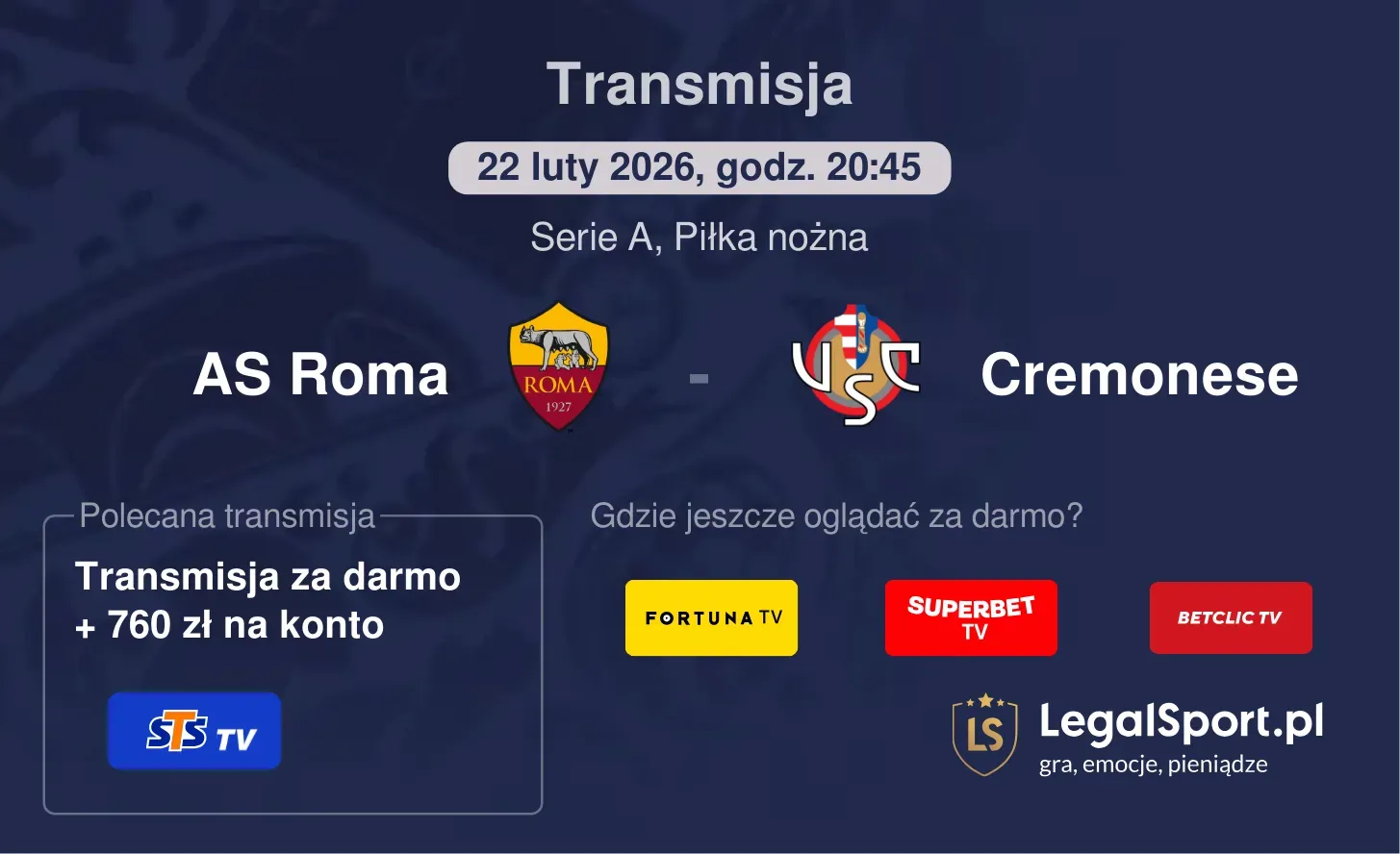 AS Roma - Cremonese Transmisje