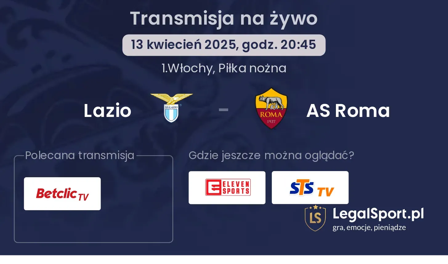 Lazio - AS Roma gdzie oglądać?