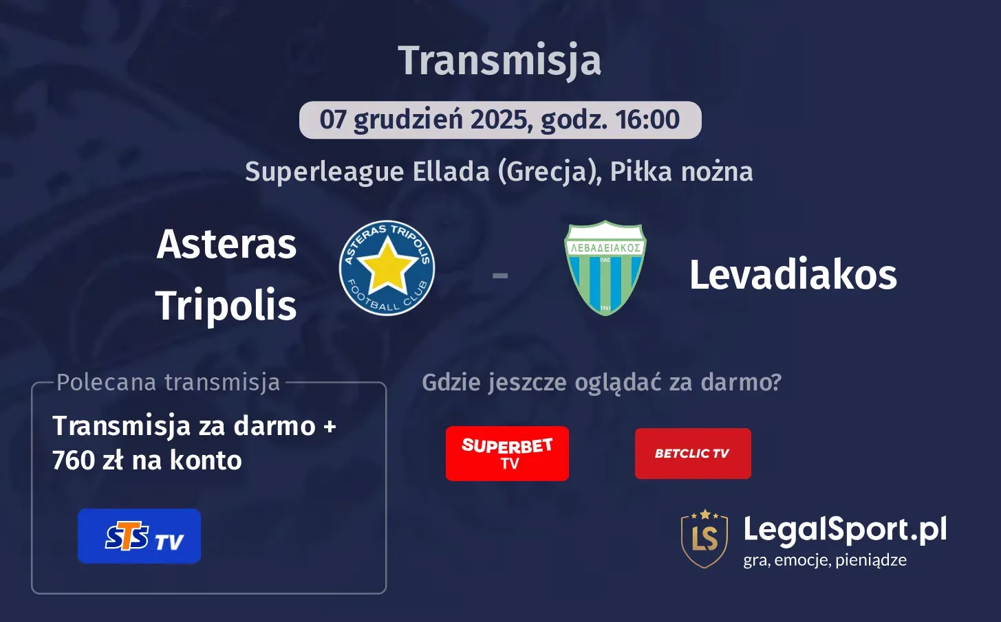 Asteras Tripolis - Levadiakos Transmisje