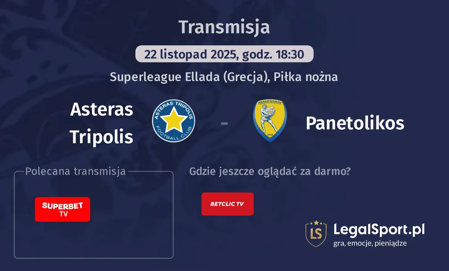 Asteras Tripolis - Panetolikos Transmisje