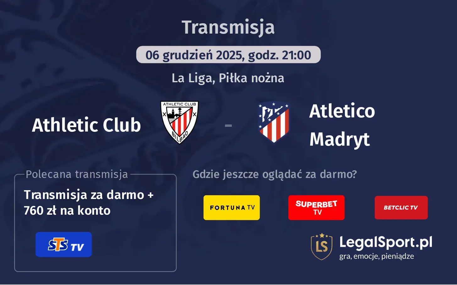 Athletic Club - Atletico Madryt Transmisje