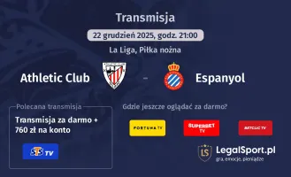 Athletic Club - Espanyol gdzie oglądać? (22.12)