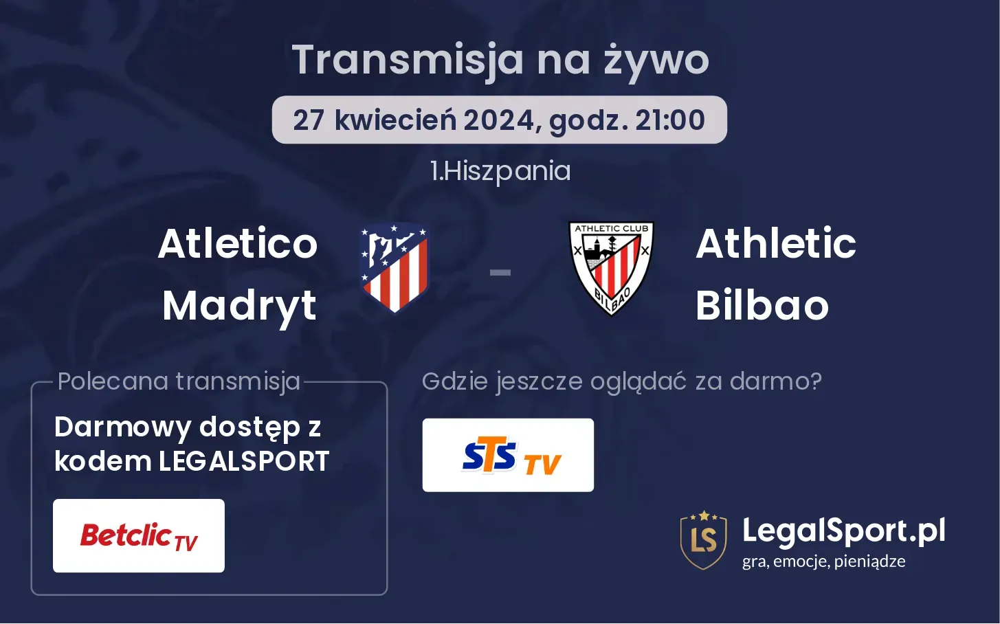 Atletico Madryt - Athletic Bilbao transmisja na żywo