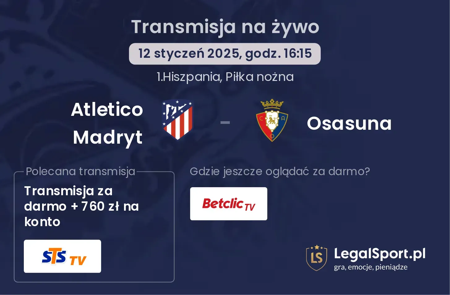 Atletico Madryt - Osasuna gdzie oglądać?