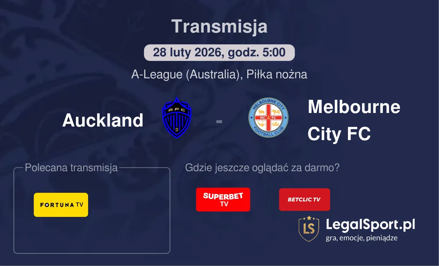 Auckland - Melbourne City FC Transmisje