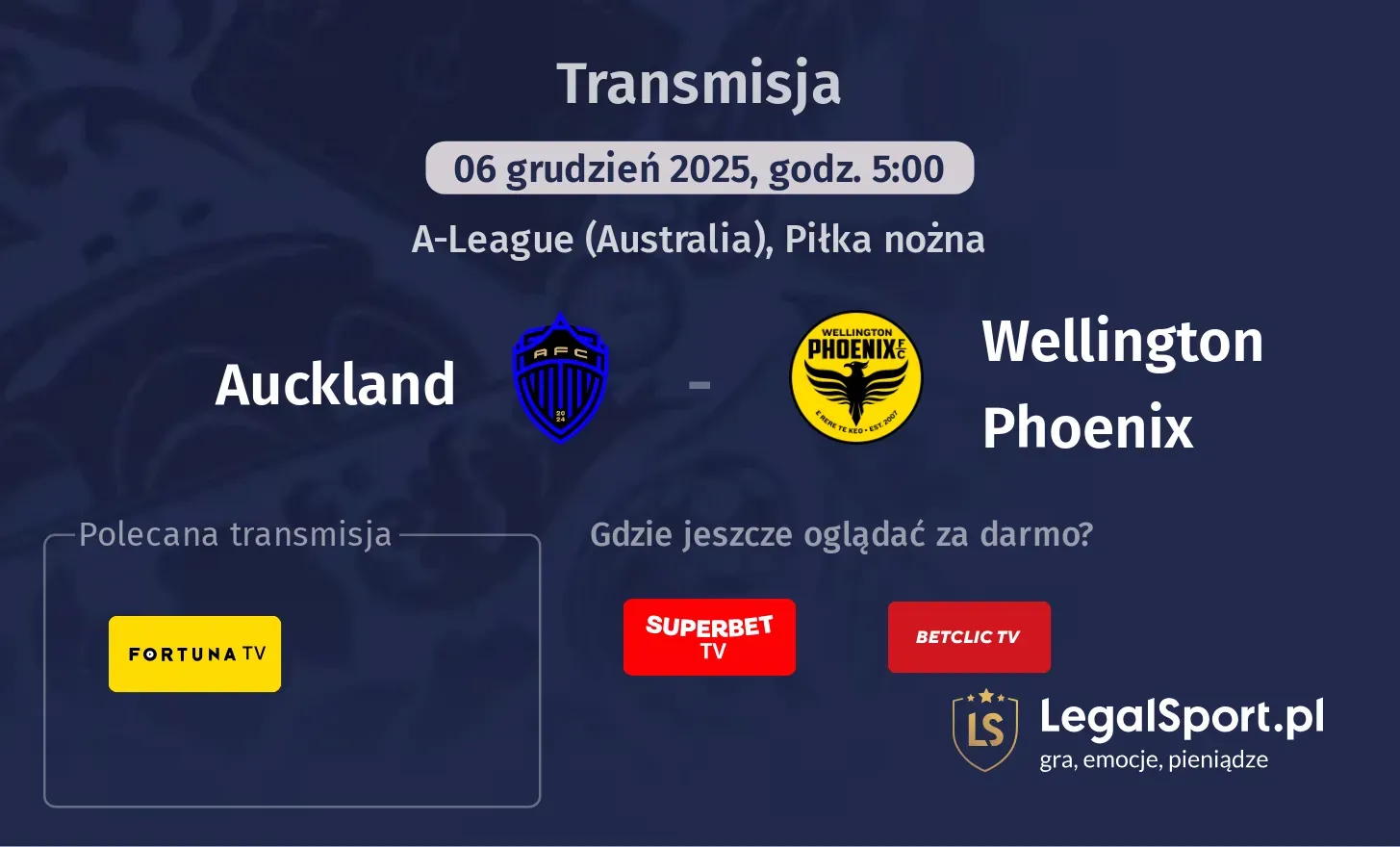 Auckland - Wellington Phoenix Transmisje