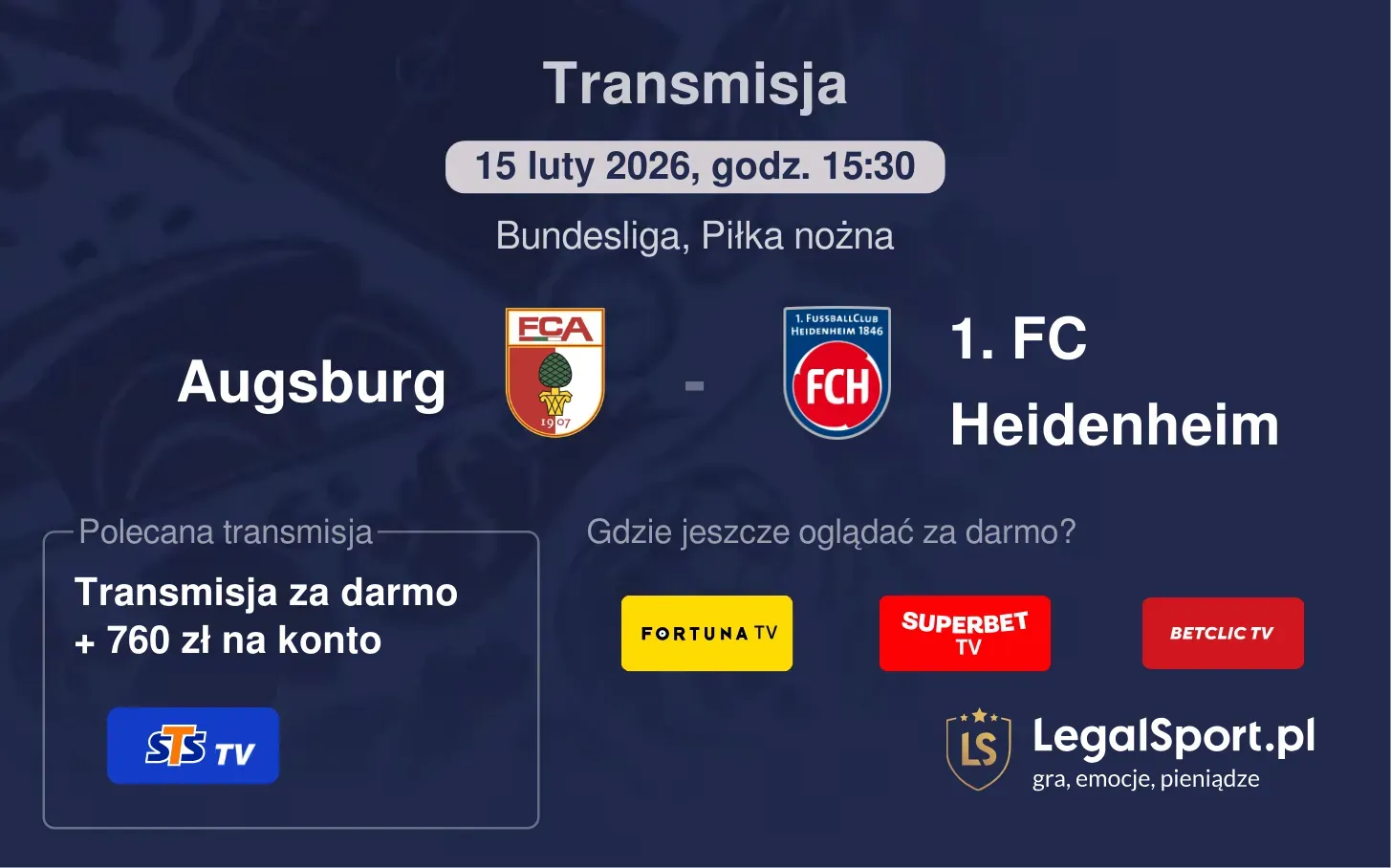 Augsburg - 1. FC Heidenheim Transmisje