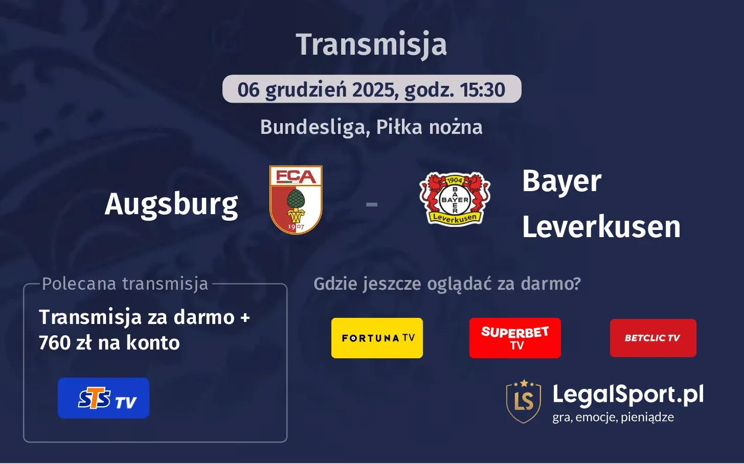 Augsburg - Bayer Leverkusen Transmisje