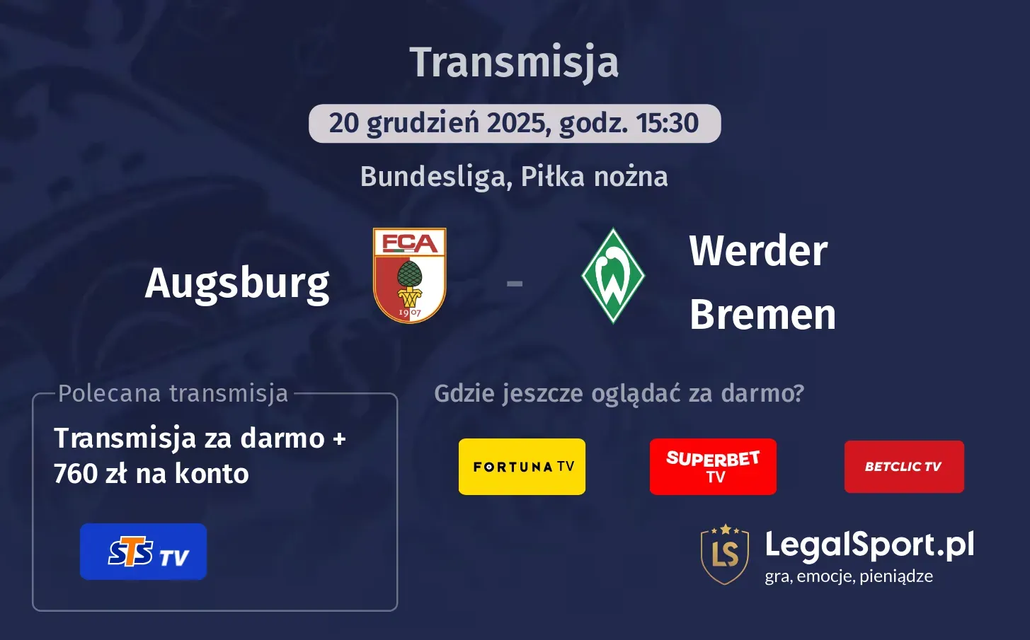 Augsburg - Werder Bremen Transmisje