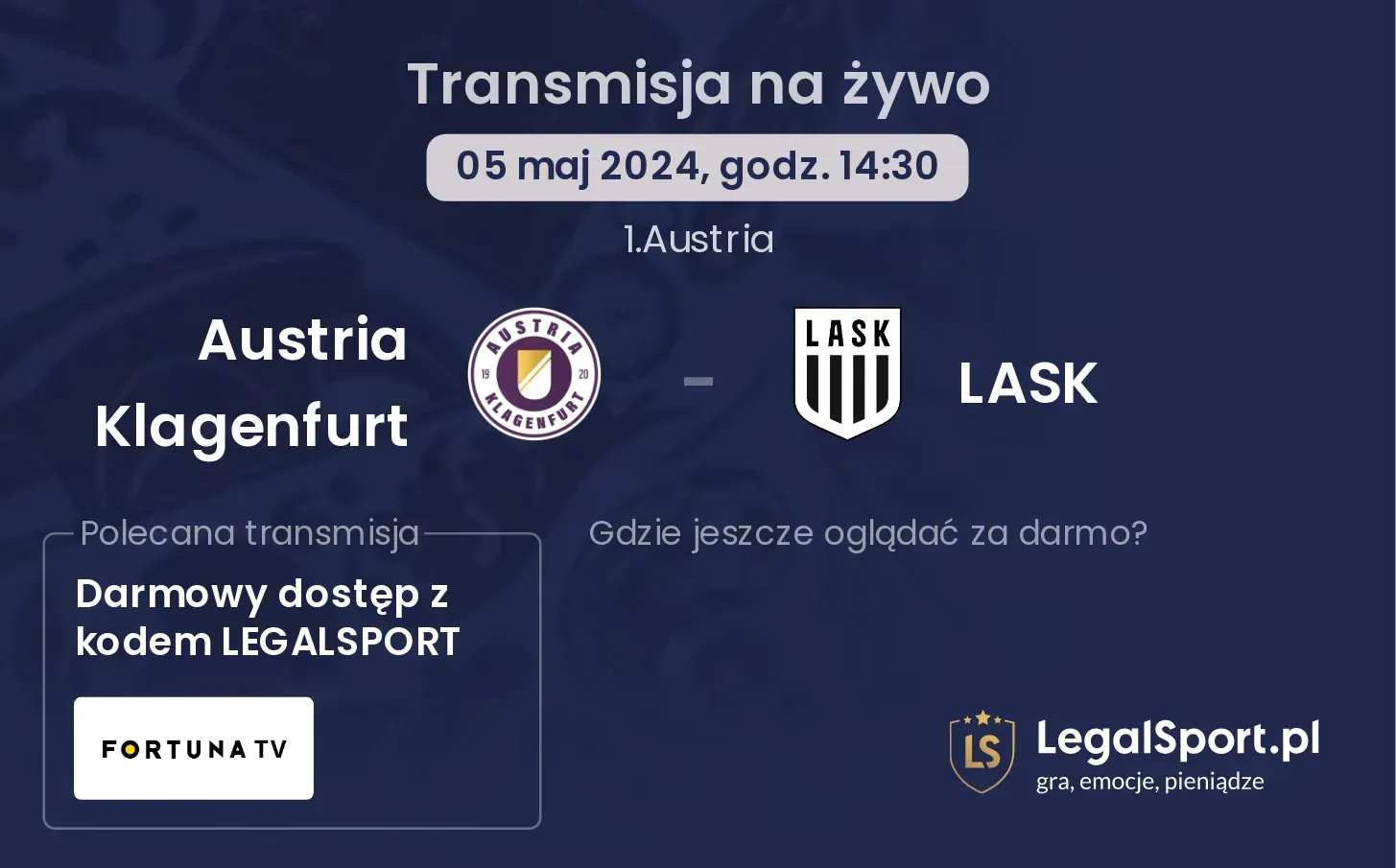 Austria Klagenfurt - LASK transmisja na żywo