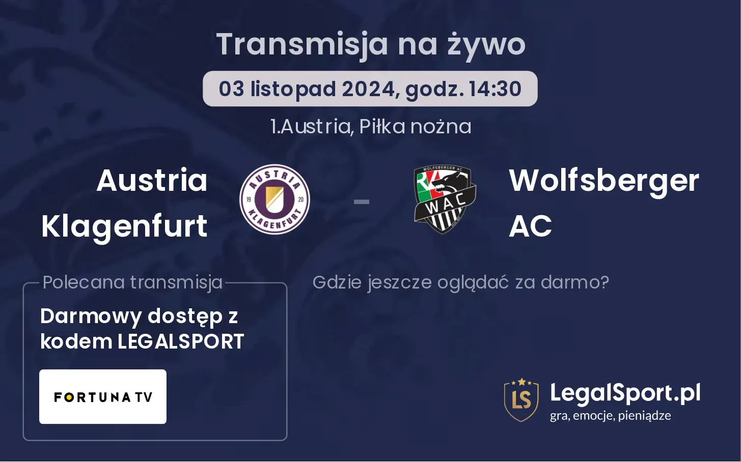 Austria Klagenfurt - Wolfsberger AC gdzie oglądać? 03.11, godz. 14:30