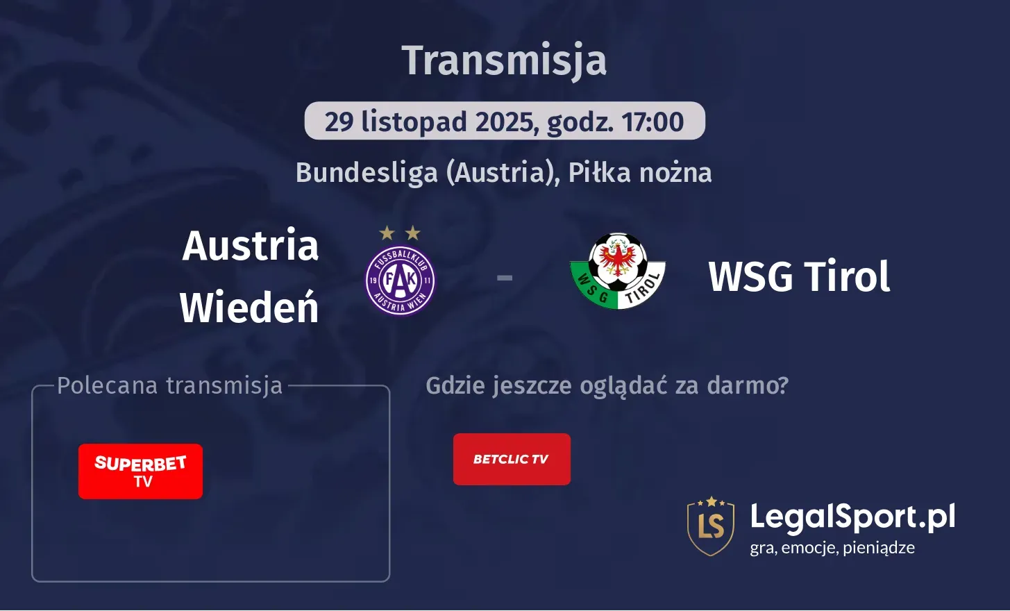 Austria Wiedeń - WSG Tirol Transmisje