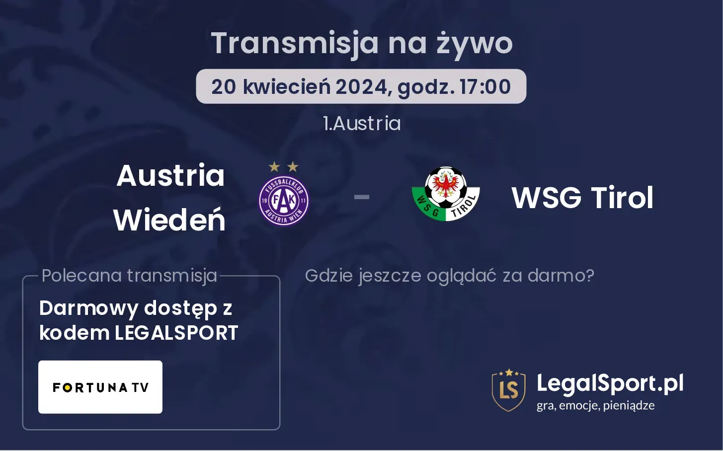 Austria Wiedeń - WSG Tirol transmisja na żywo