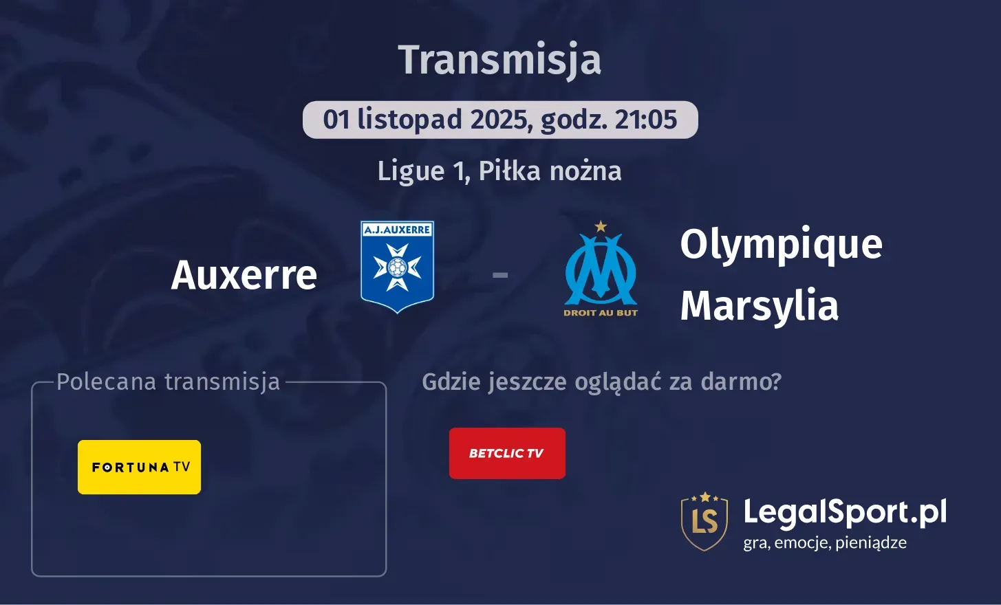 Auxerre - Olympique Marsylia Transmisje