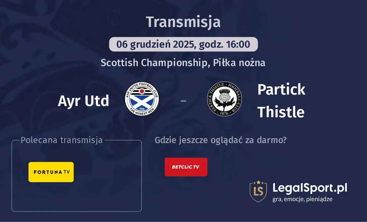 Ayr Utd - Partick Thistle Transmisje
