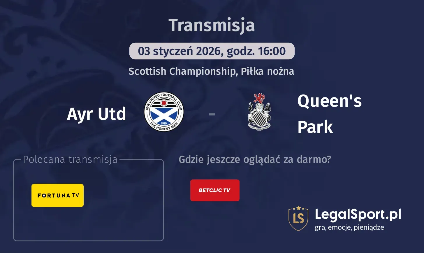 Ayr Utd - Queen's Park Transmisje