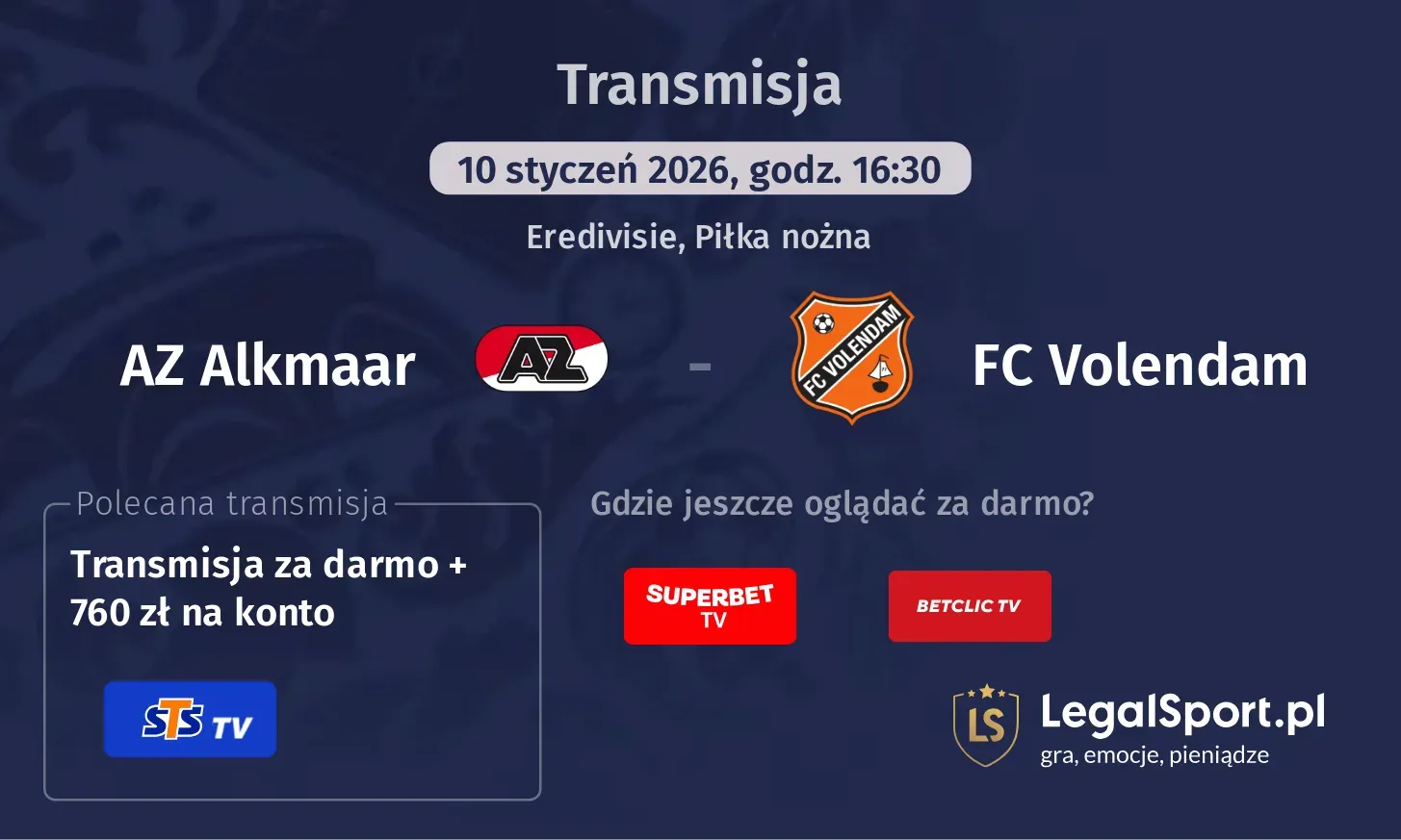 AZ Alkmaar - FC Volendam Transmisje