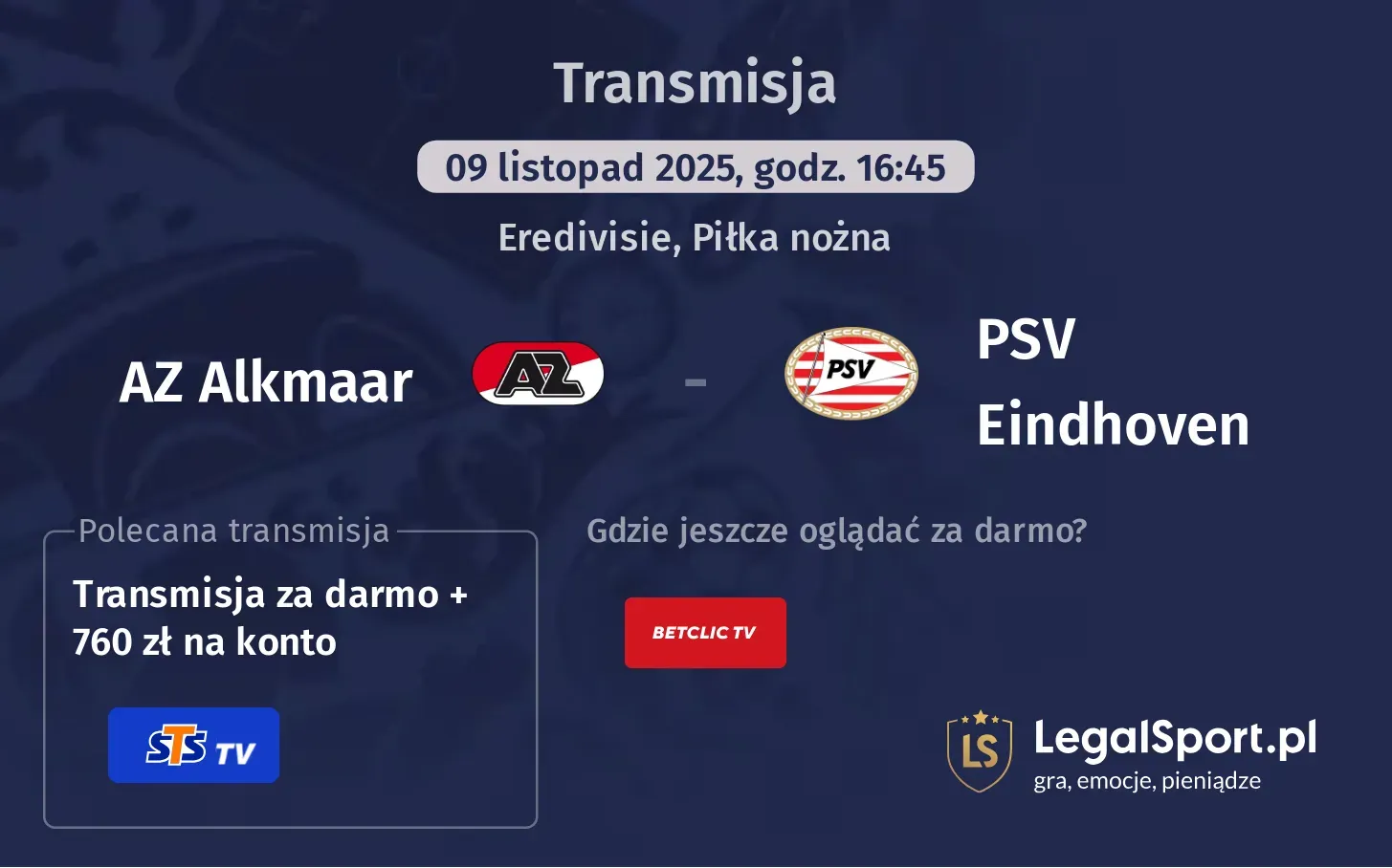 AZ Alkmaar - PSV Eindhoven Transmisje