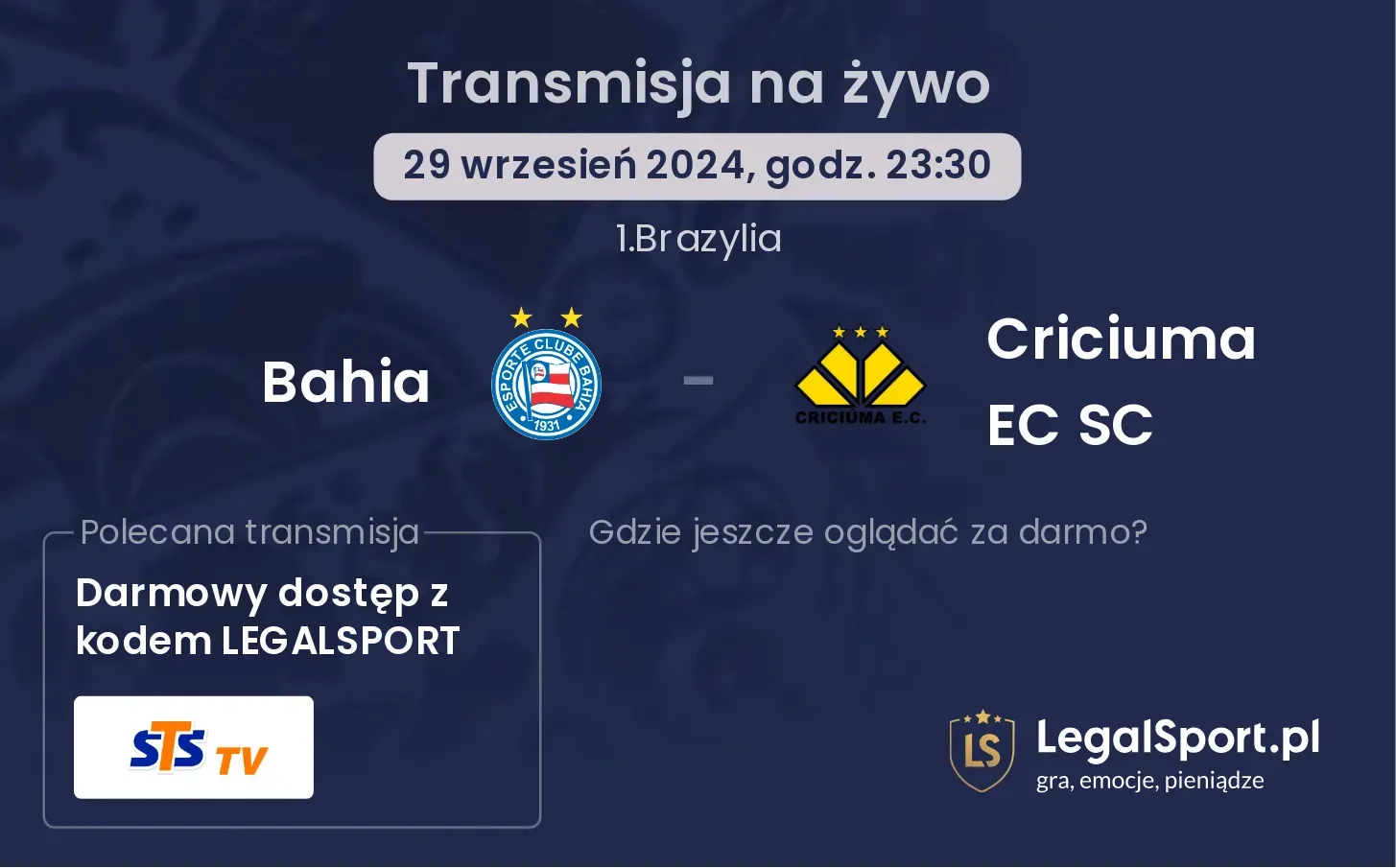 Bahia - Criciuma EC SC gdzie oglądać? 29.09, godz. 23:30