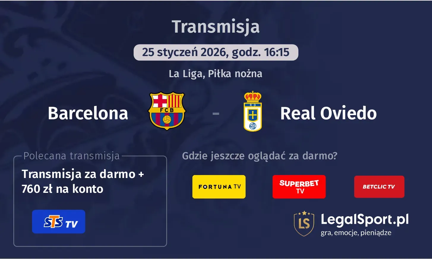 Barcelona - Real Oviedo Transmisje