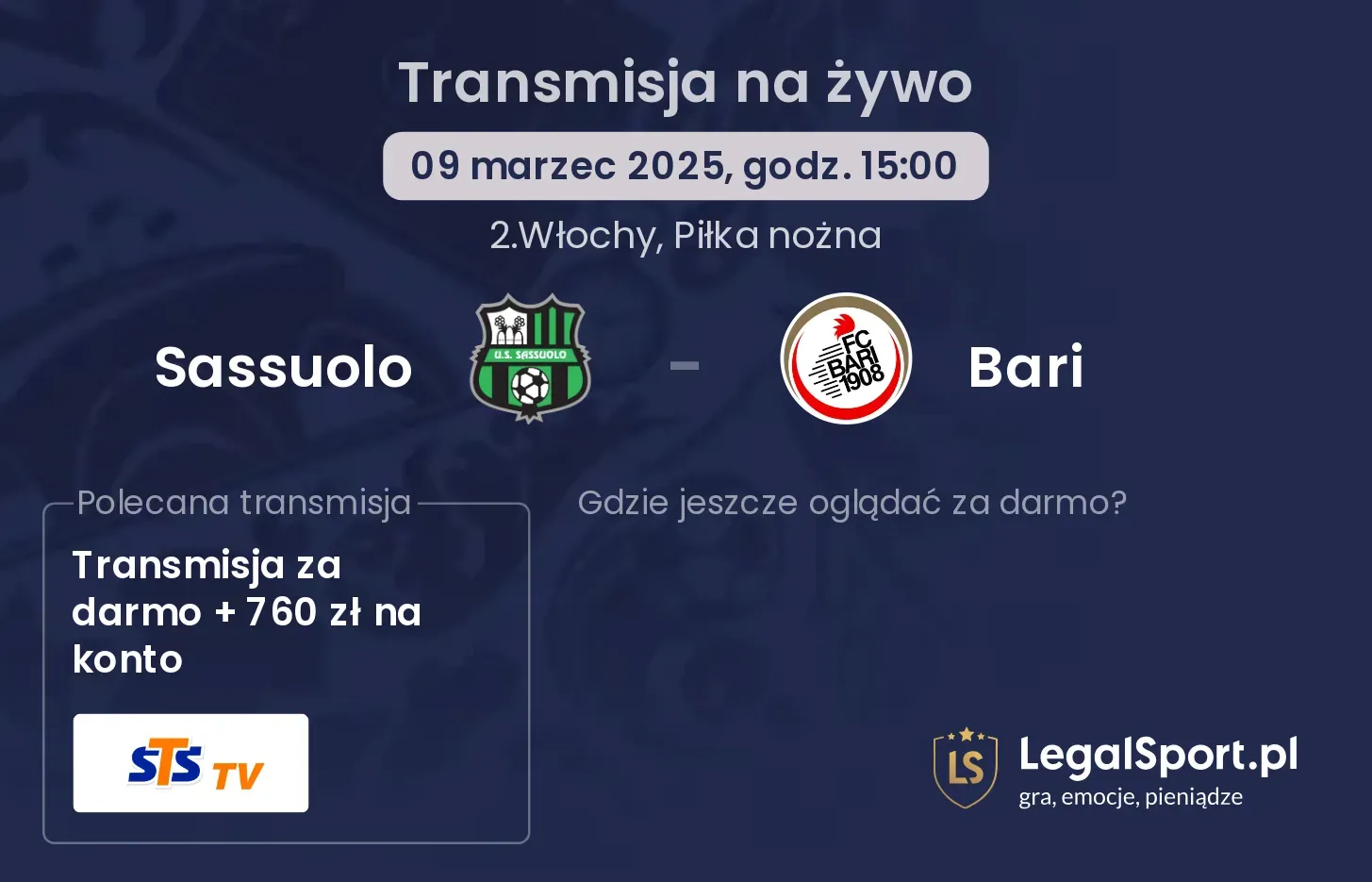 Sassuolo - Bari gdzie oglądać?