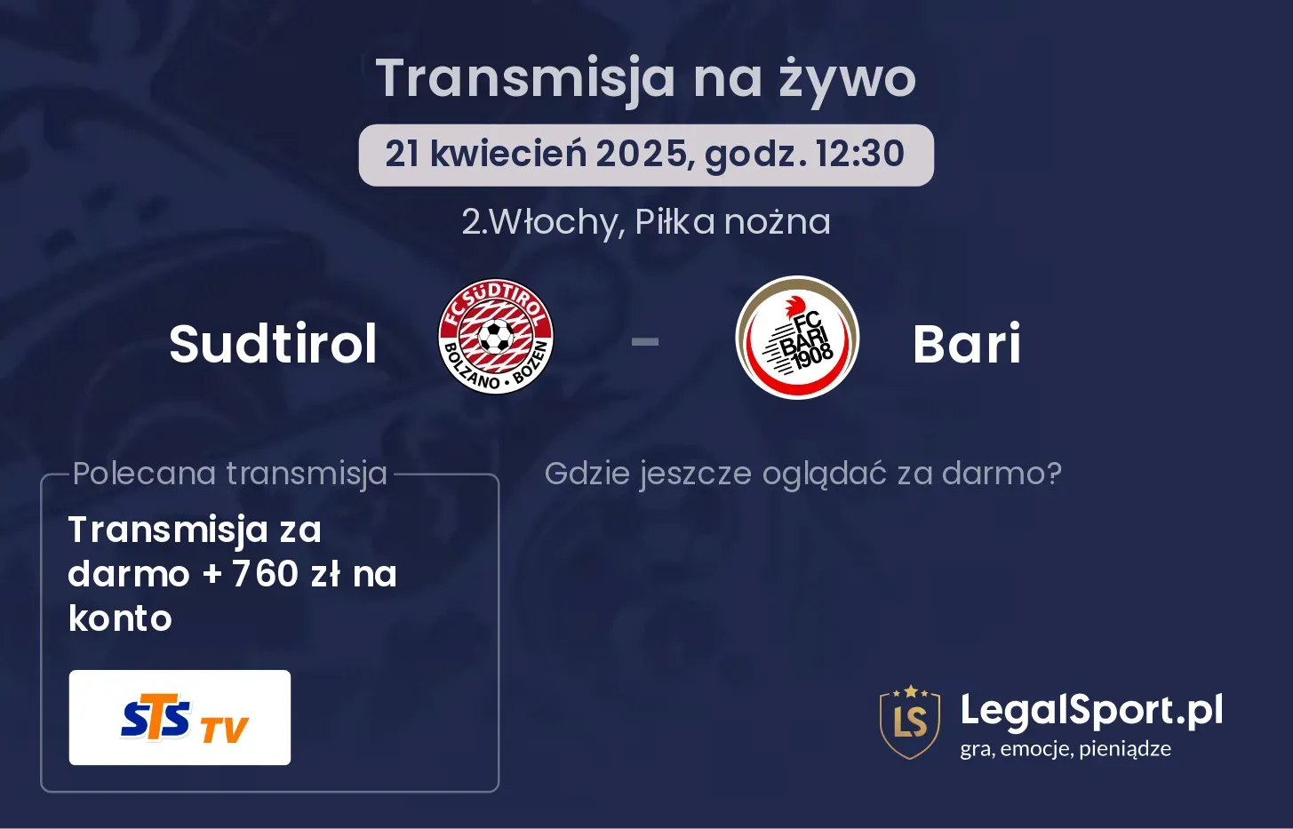 Sudtirol - Bari gdzie oglądać?
