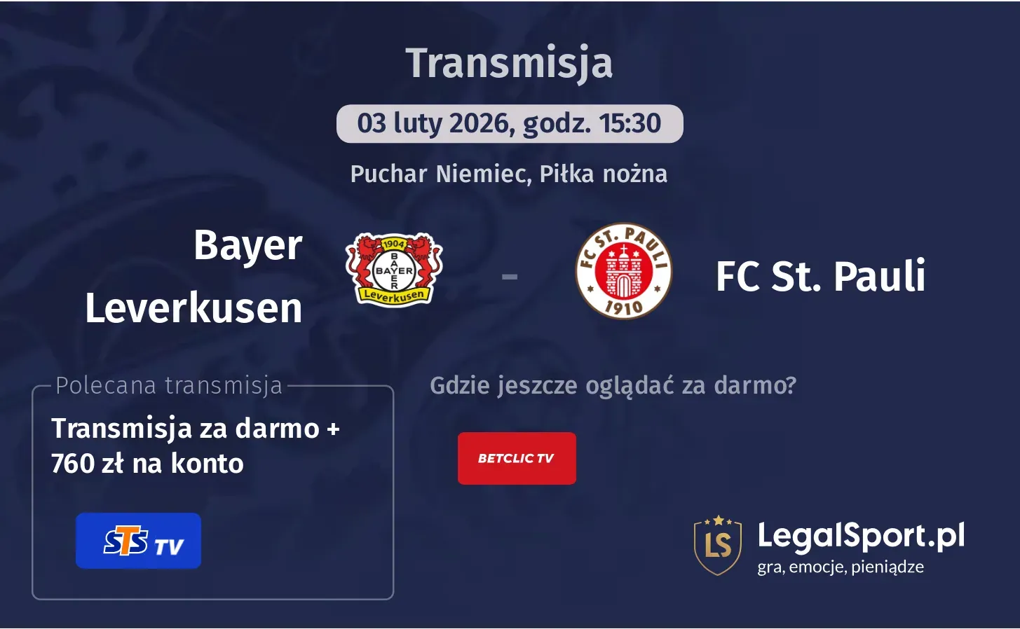 Bayer Leverkusen - FC St. Pauli Transmisje