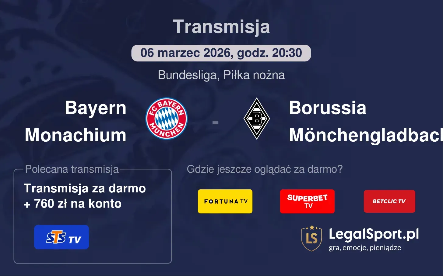 Bayern Monachium - Borussia Mönchengladbach Transmisje