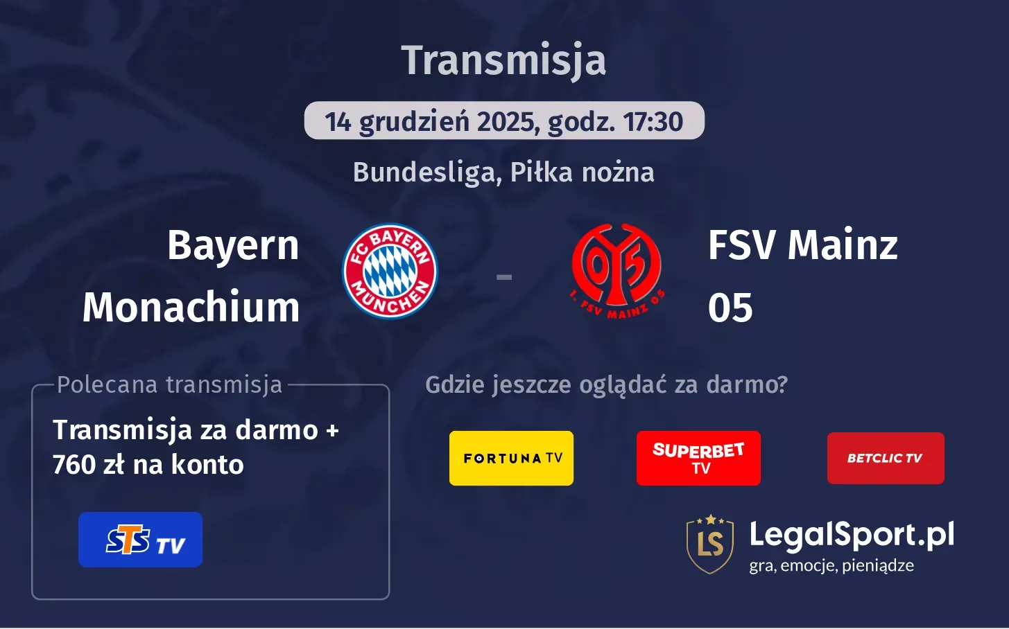 Bayern Monachium - FSV Mainz 05 Transmisje