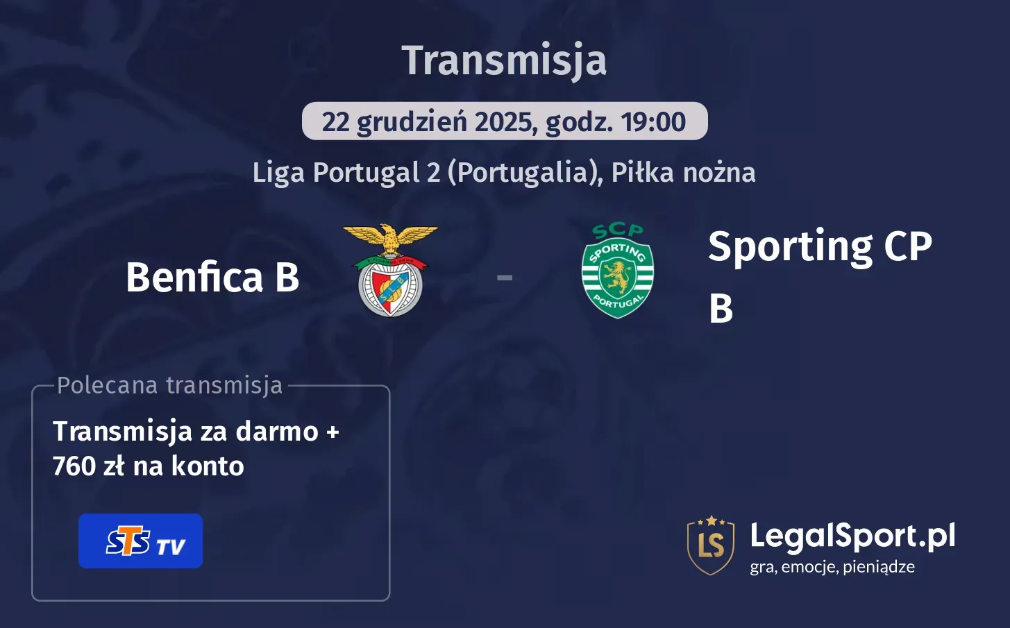 Benfica B - Sporting CP B Transmisje