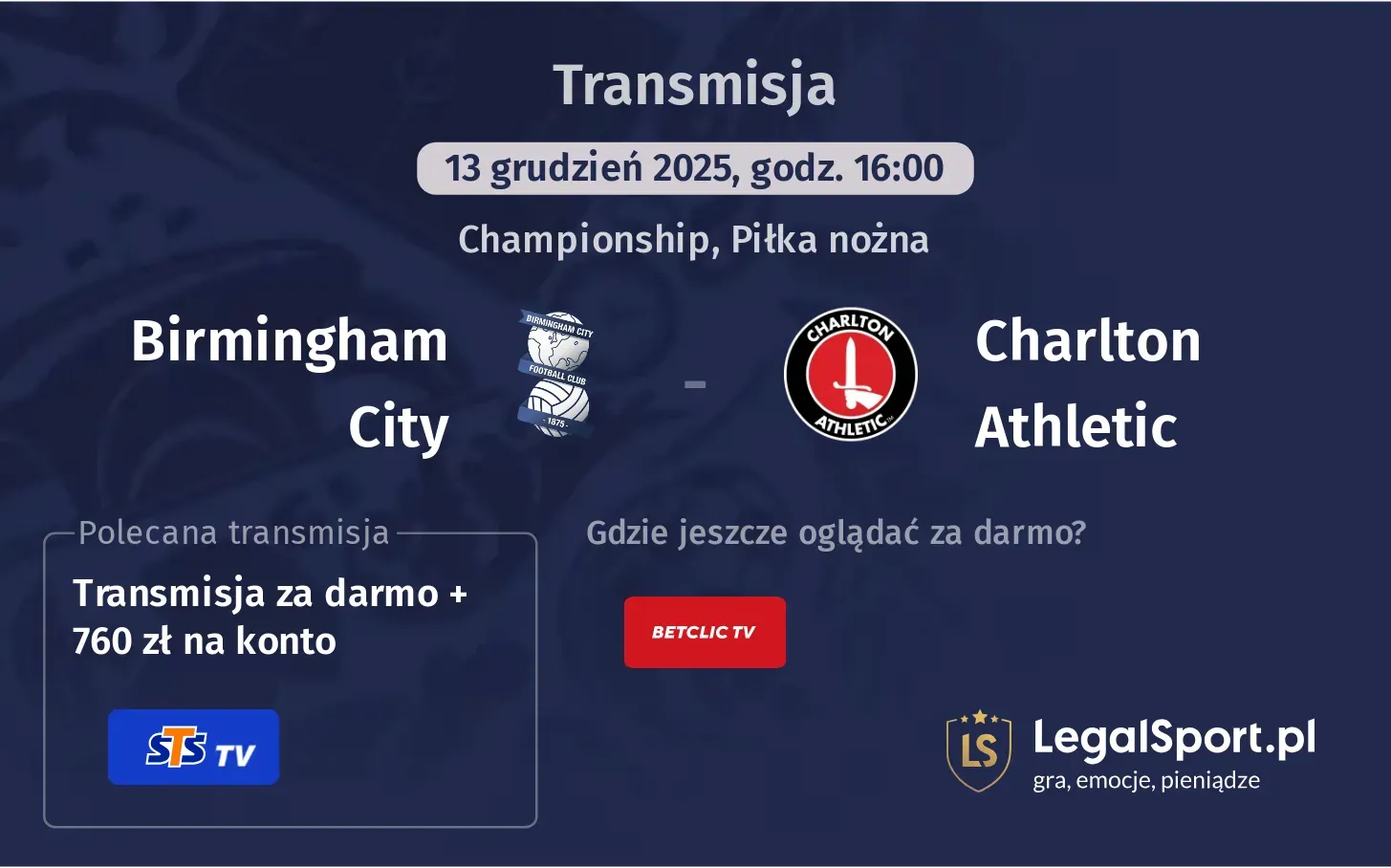 Birmingham City - Charlton Athletic Transmisje