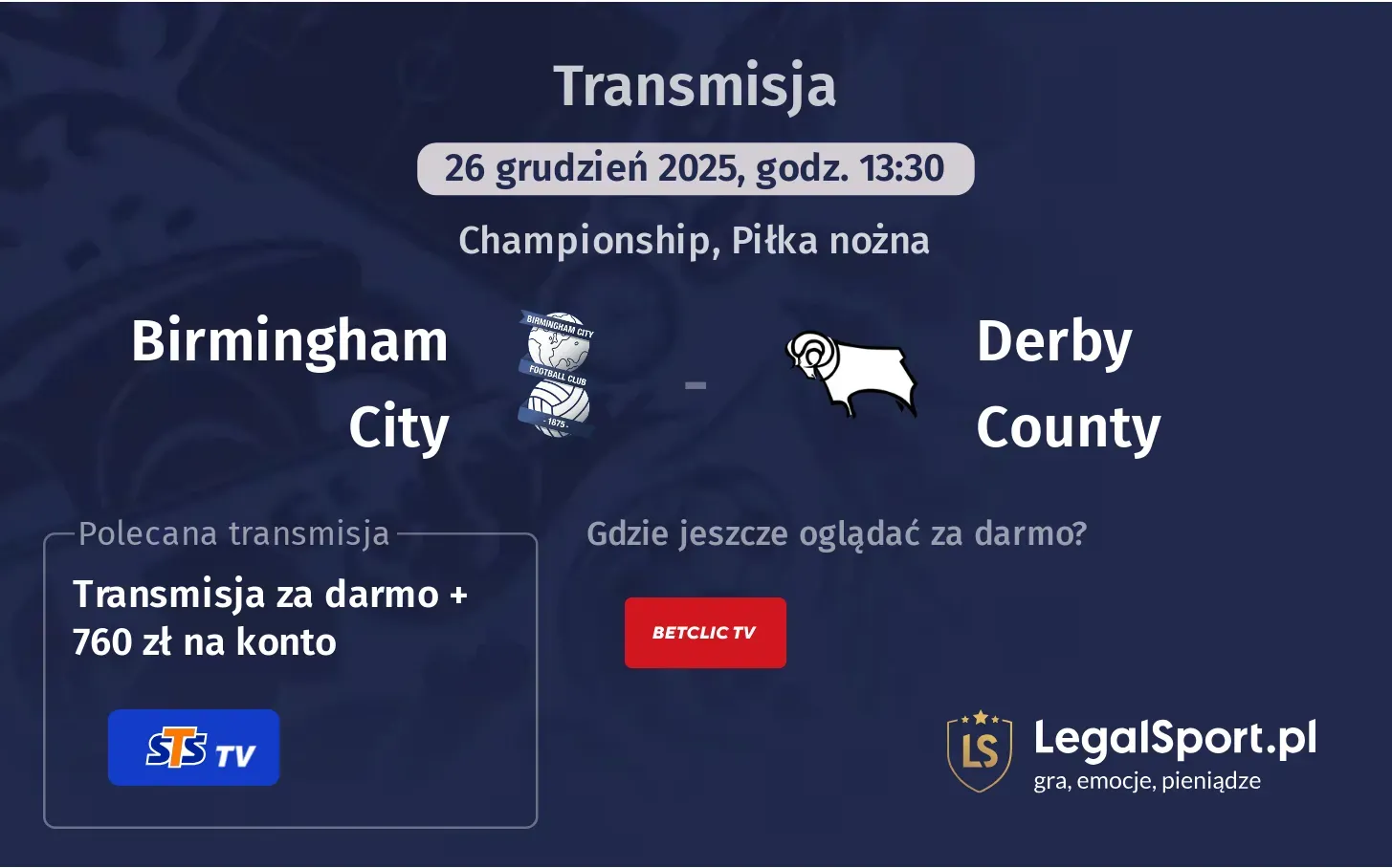 Birmingham City - Derby County Transmisje