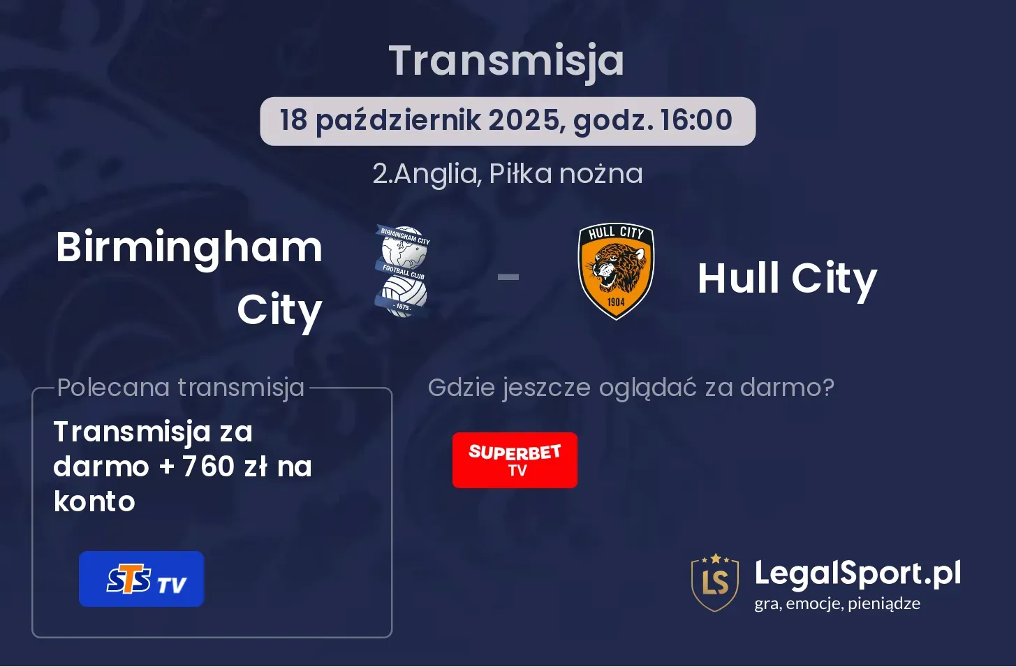 Birmingham City - Hull City Transmisje