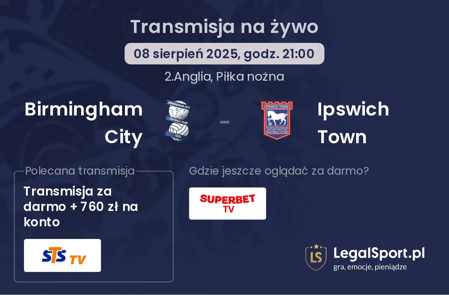 Birmingham City - Ipswich Town transmisja na żywo
