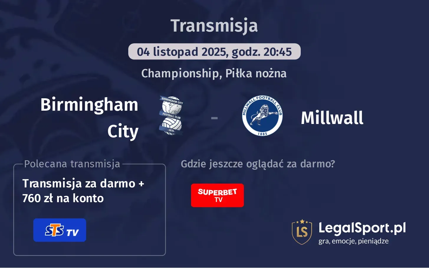 Birmingham City - Millwall Transmisje