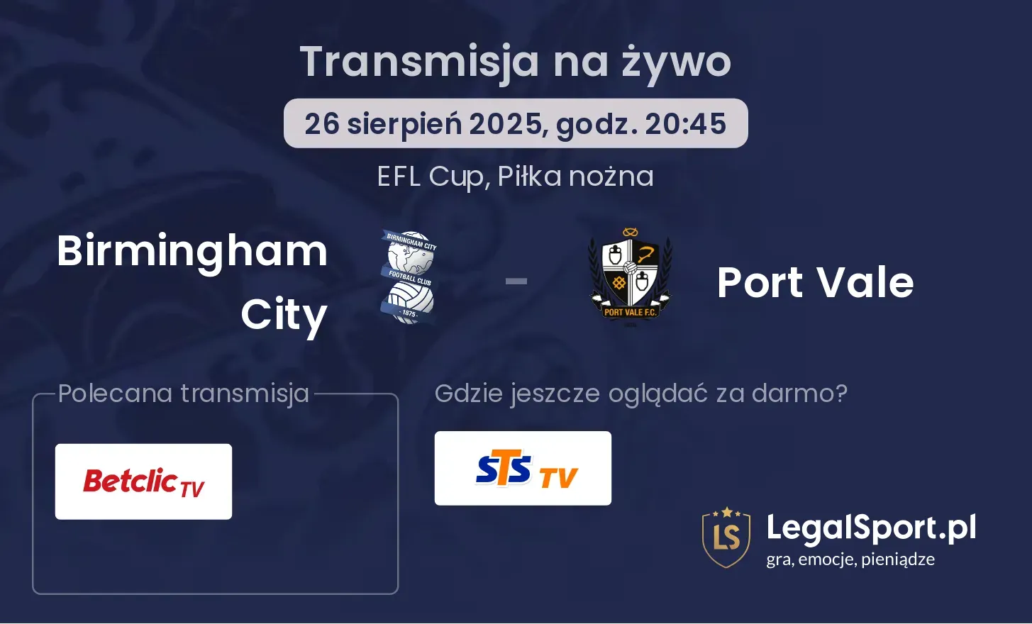 Birmingham City - Port Vale transmisja na żywo