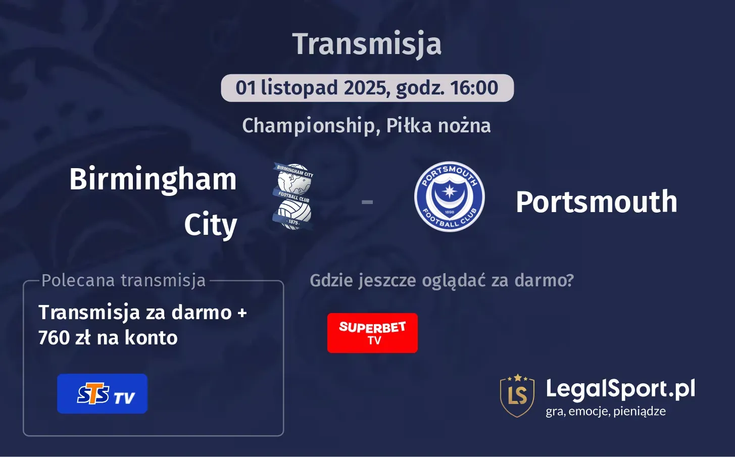 Birmingham City - Portsmouth Transmisje