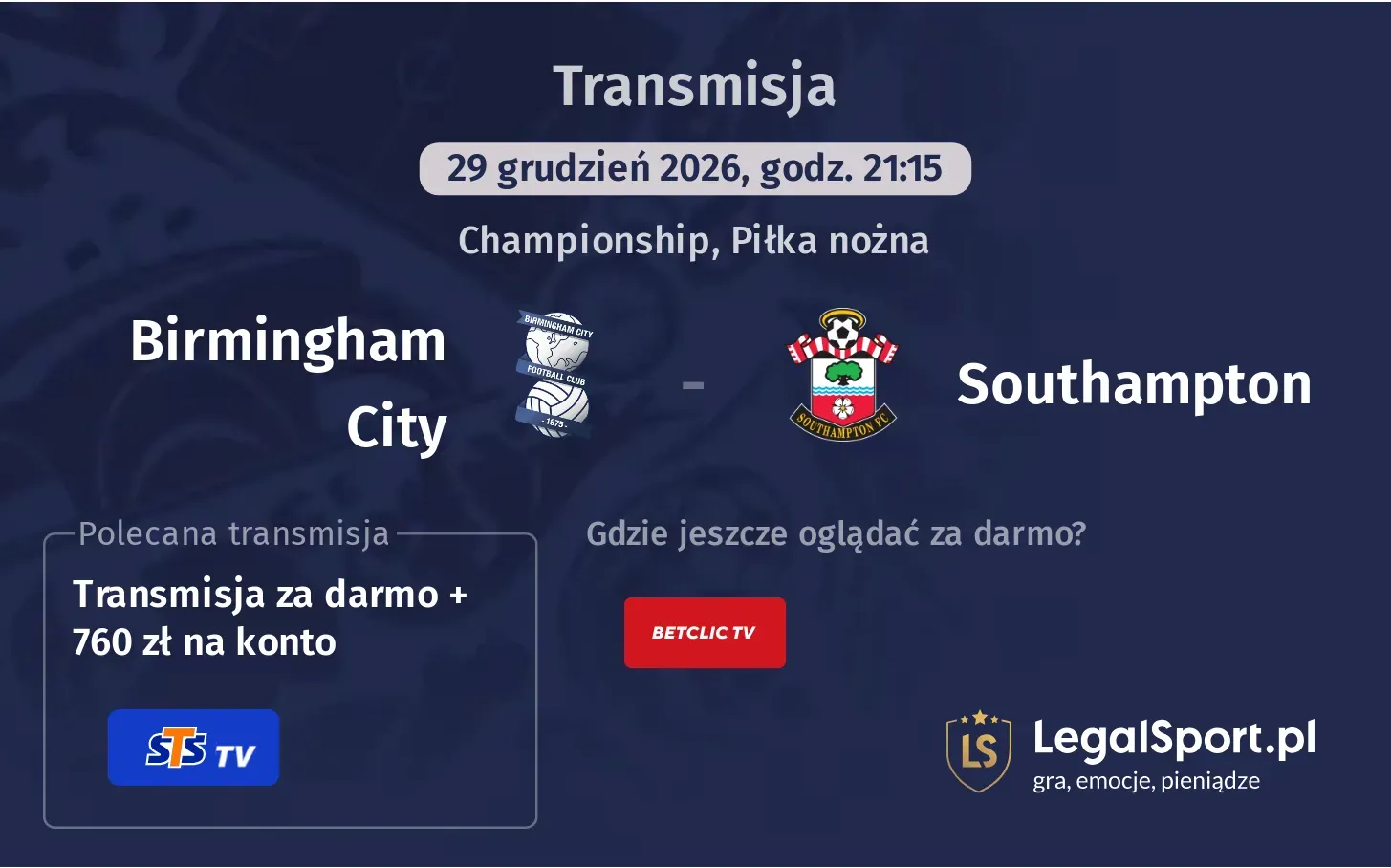Birmingham City - Southampton Transmisje