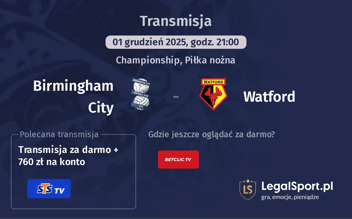 Birmingham City - Watford Transmisje