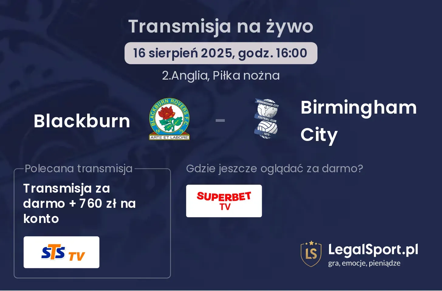 Blackburn - Birmingham City transmisja na żywo