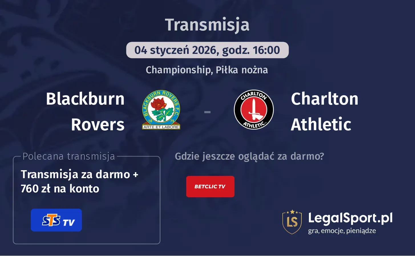 Blackburn Rovers - Charlton Athletic Transmisje