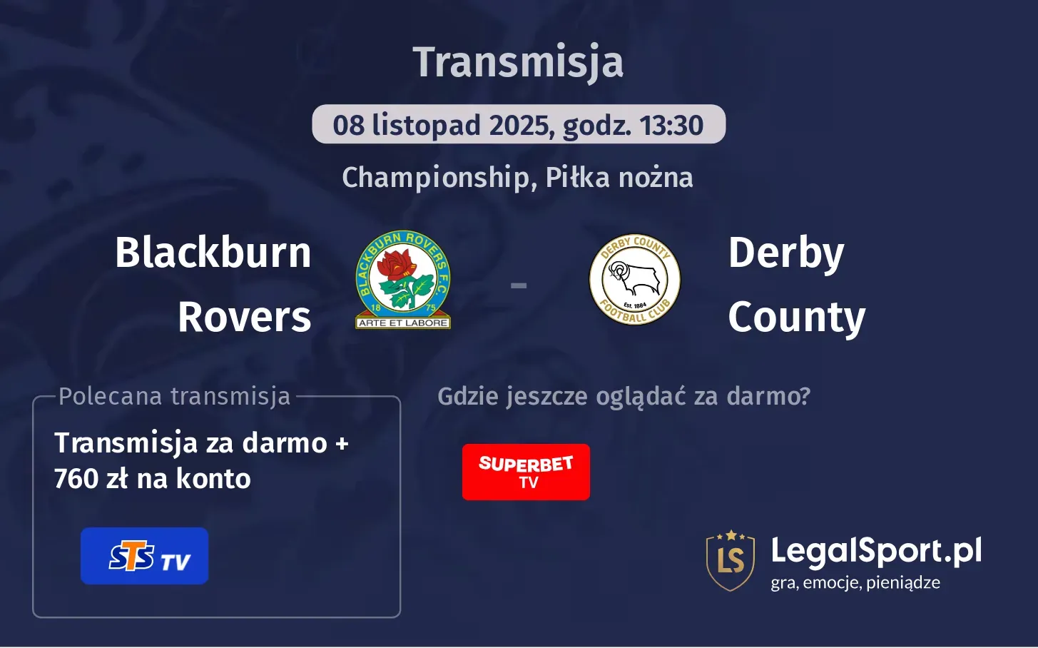 Blackburn Rovers - Derby County Transmisje