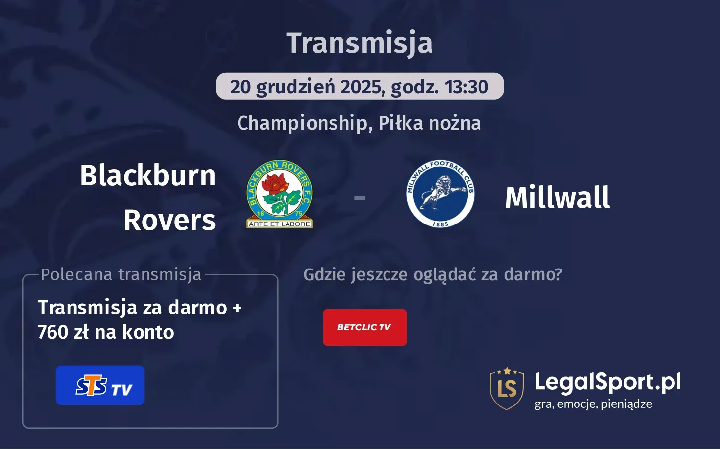Blackburn Rovers - Millwall Transmisje